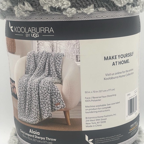 Koolaburra by UGG Blanket Alaina Leopard Sherpa Throw Gray 50 x 70 inch - Picture 2 of 5